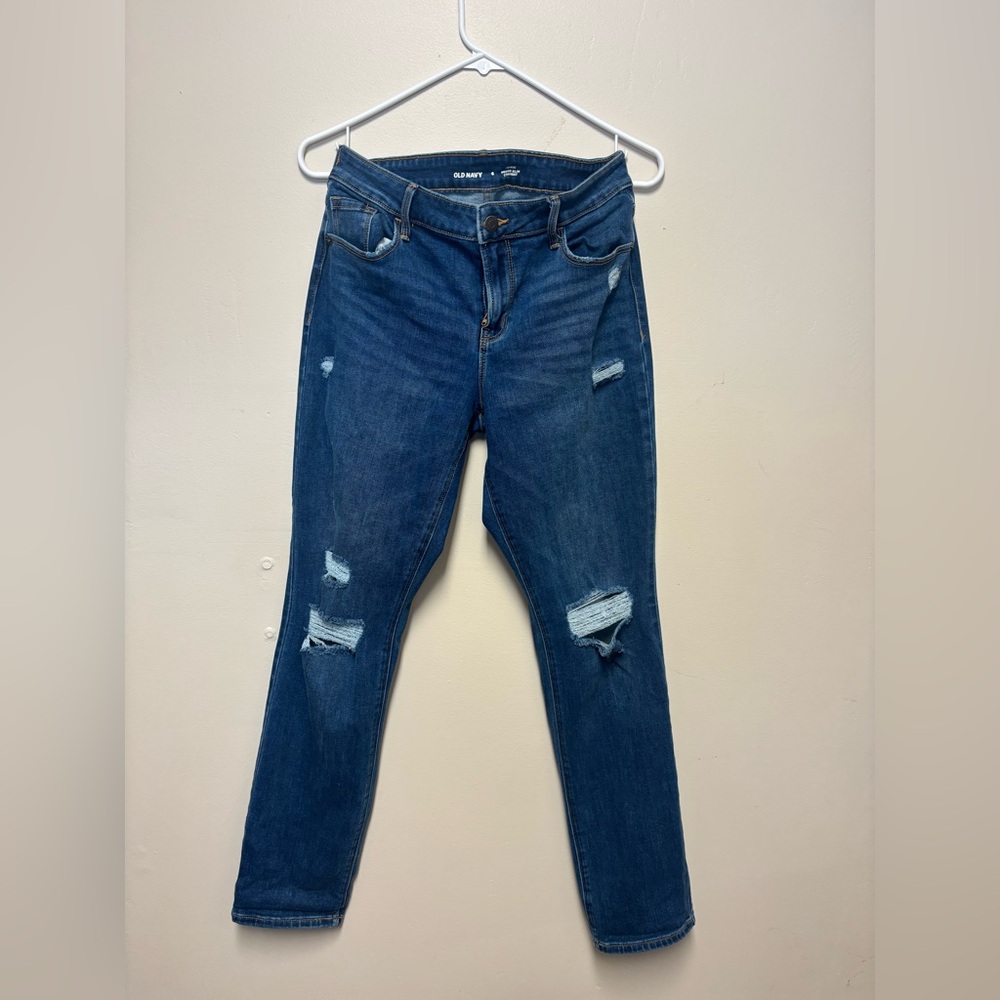 Old Navy Women's Dark Blue Ripped Skinny Jeans